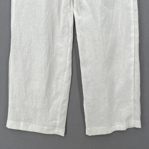 ENZA COSTA Tapered Pleated Pant Womens 25 White Linen Trouser Undyed High Waist - Picture 8 of 16